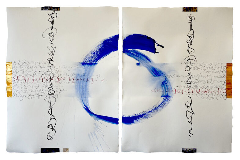 Ensō (Blue Zen) Dyptich 51w x 65h cm. ea. Acrylics and inks on acid free watercolour paper